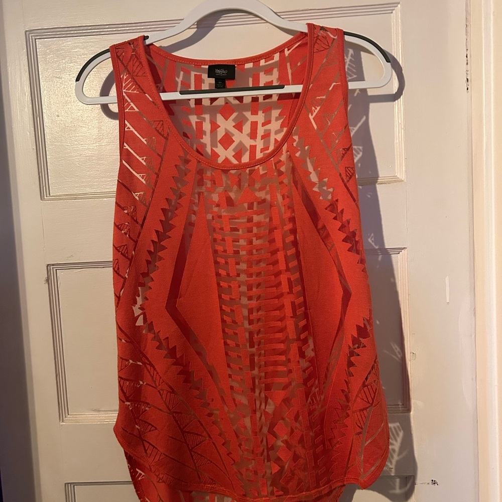Orange Geometric Sheer Tank Top